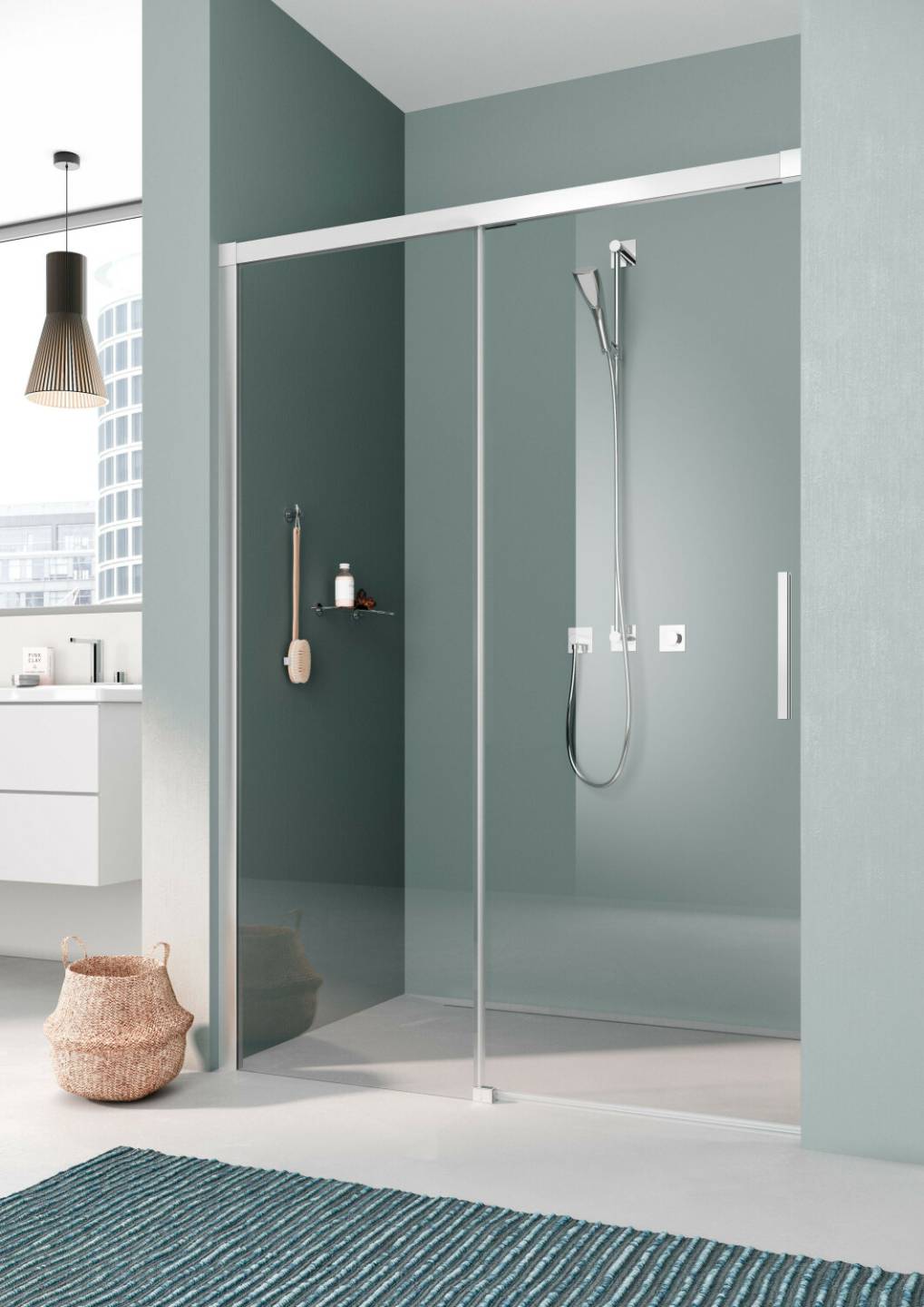 Kermi Nica Gleittür 2-teilig 130x200cm ESG klar mit KermiClean/silber hochglanz (NIL2R13020VPK) Sanitär & Armaturen