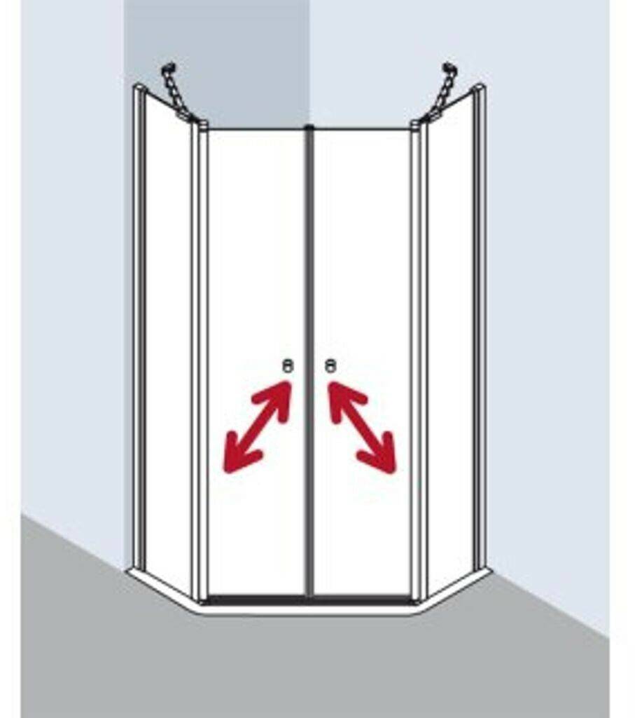 Sanitär & Armaturen Kermi Ibiza 2000 Fünfeck Pendeltüren m. Festfeldern 110/110 x 185 cm ESG klar/silber mattglanz